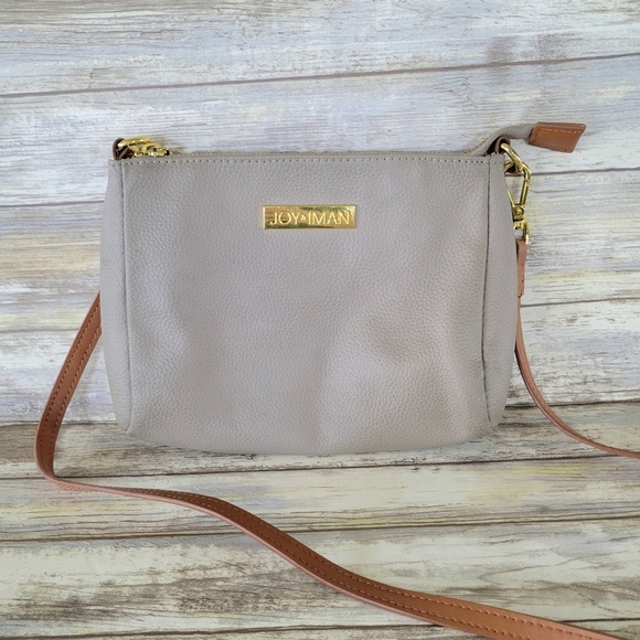 JOY & IMAN Alexandria Pebbled Leather Small Crossbody Bag Top Zipper Purse Taupe - Picture 2 of 12